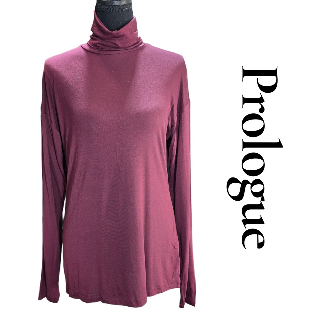 Prologue Turtleneck Top S Burgundy Modal Spandex Long Sleeve Minimalist Chic